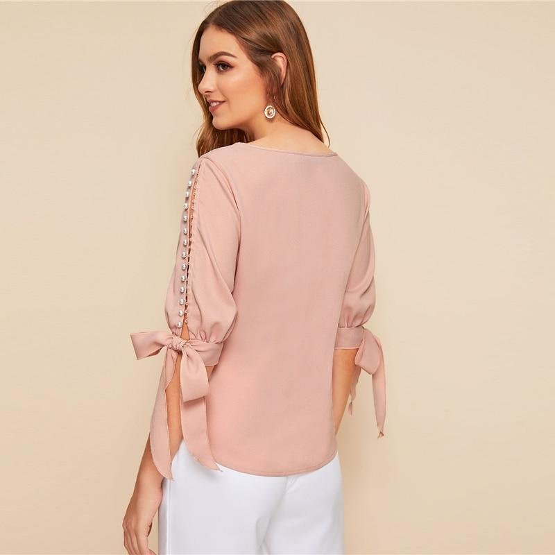 Blusa de manga longa com pérolas - Imagem 3
